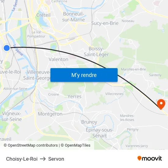 Choisy-Le-Roi to Servon map