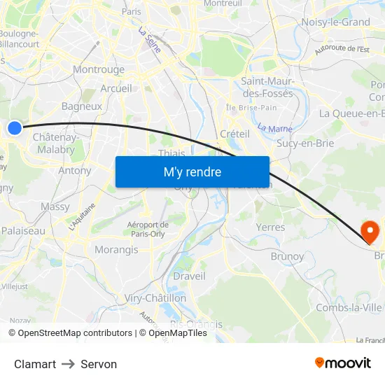 Clamart to Servon map