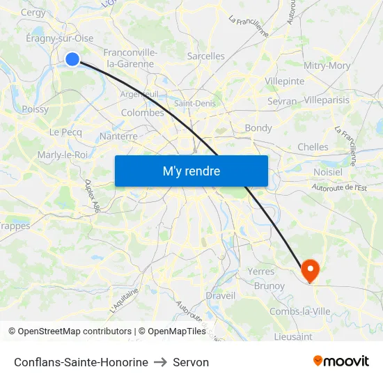 Conflans-Sainte-Honorine to Servon map