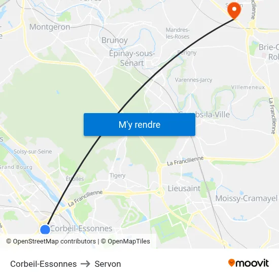 Corbeil-Essonnes to Servon map