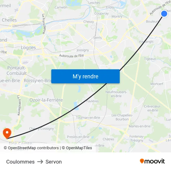 Coulommes to Servon map