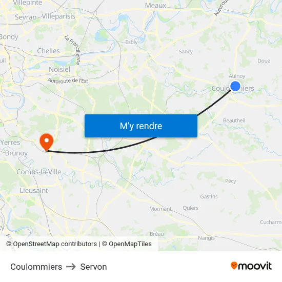 Coulommiers to Servon map