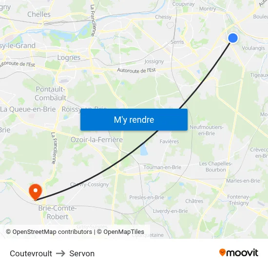 Coutevroult to Servon map