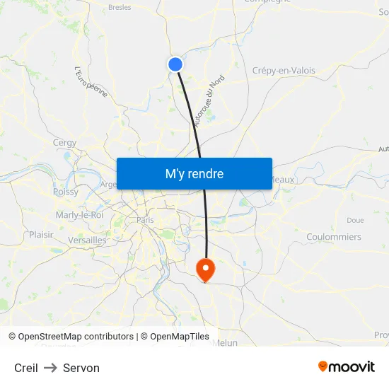Creil to Servon map