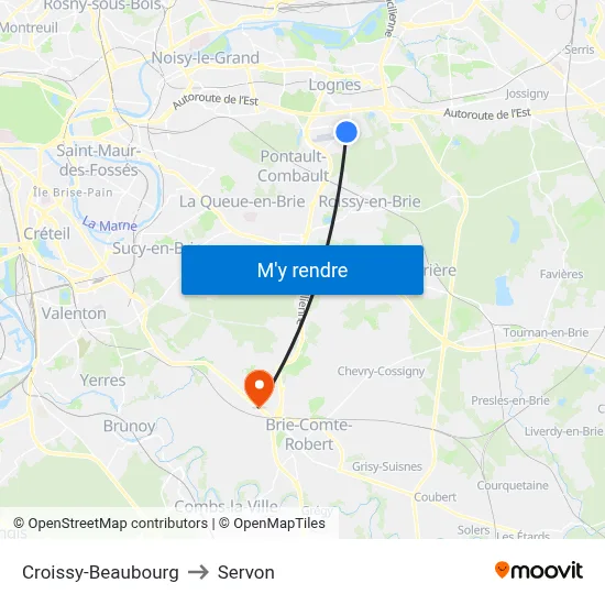 Croissy-Beaubourg to Servon map