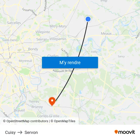 Cuisy to Servon map