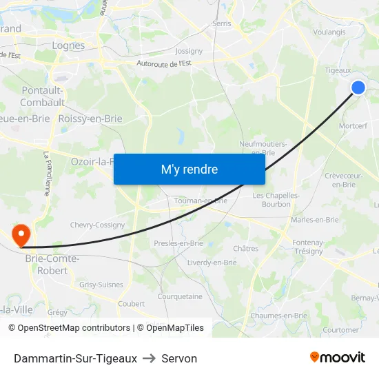 Dammartin-Sur-Tigeaux to Servon map