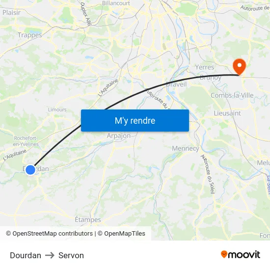 Dourdan to Servon map