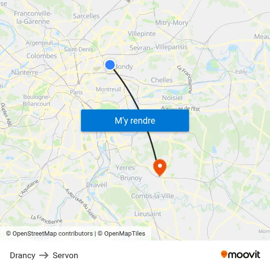 Drancy to Servon map