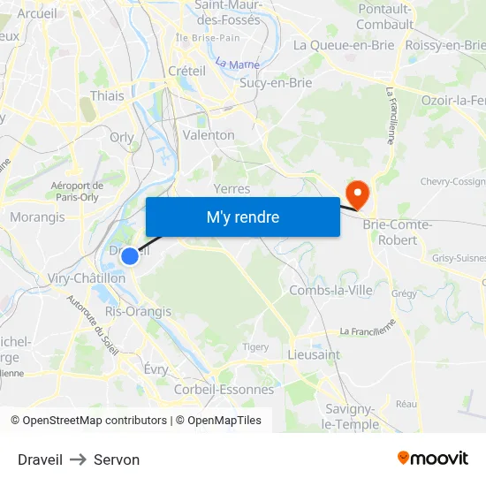 Draveil to Servon map