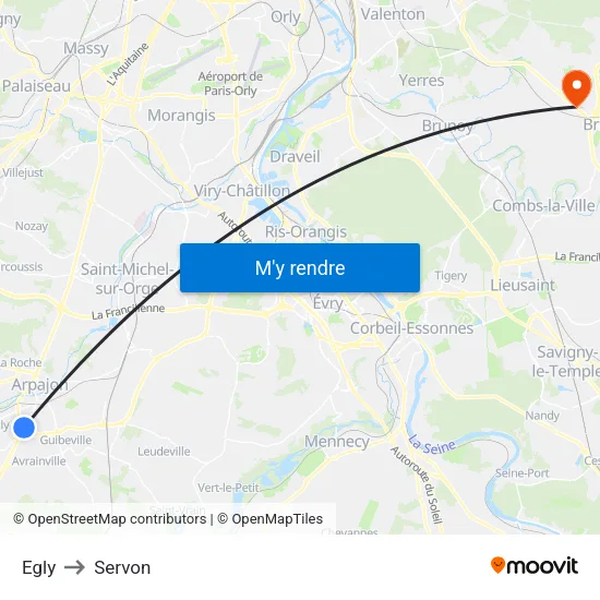 Egly to Servon map