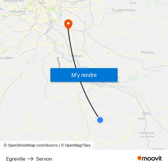 Egreville to Servon map