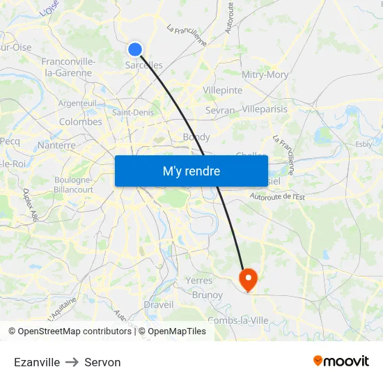 Ezanville to Servon map