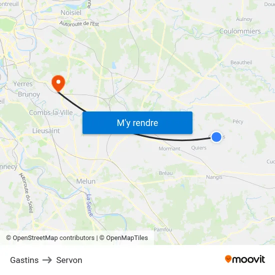Gastins to Servon map