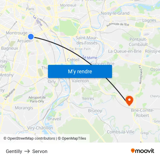 Gentilly to Servon map