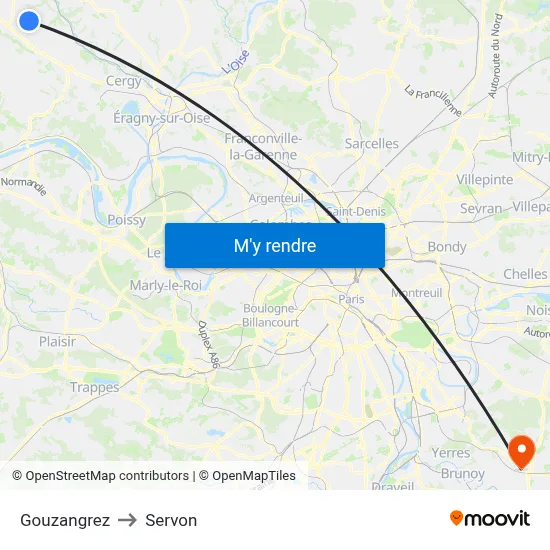 Gouzangrez to Servon map