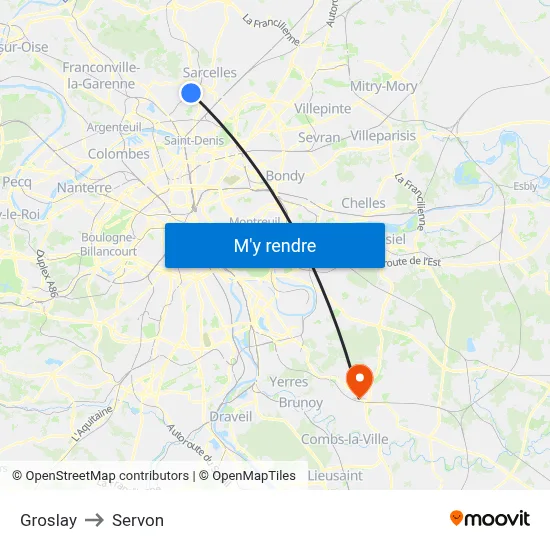Groslay to Servon map