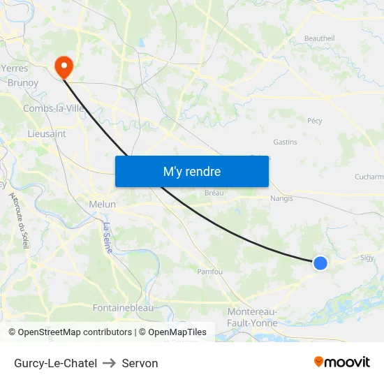Gurcy-Le-Chatel to Servon map