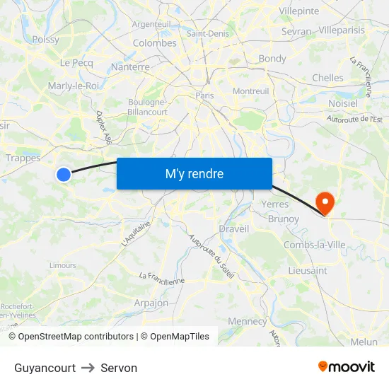 Guyancourt to Servon map