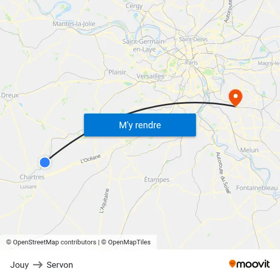 Jouy to Servon map