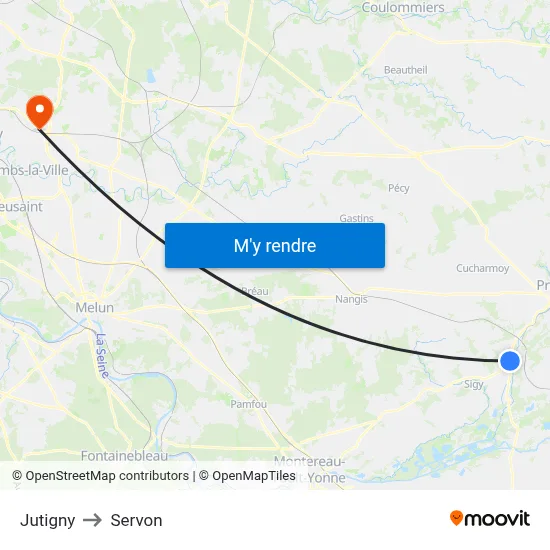 Jutigny to Servon map