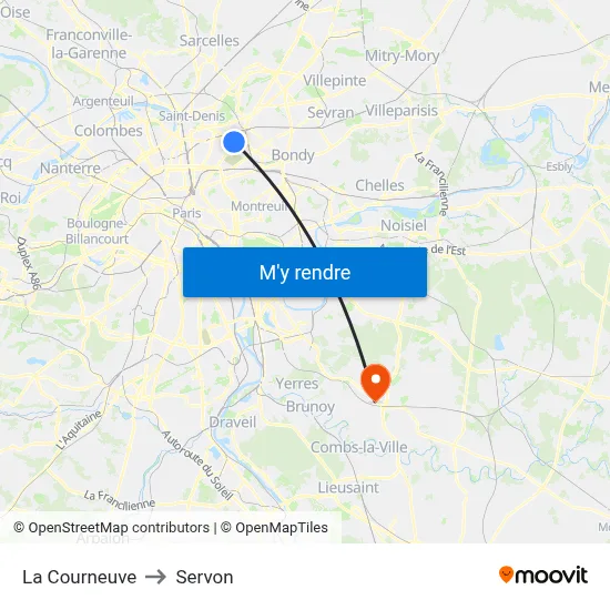 La Courneuve to Servon map