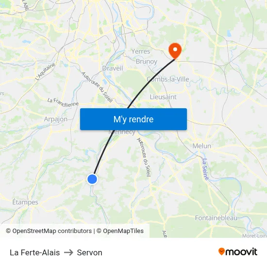 La Ferte-Alais to Servon map