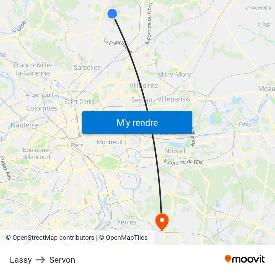 Lassy to Servon map