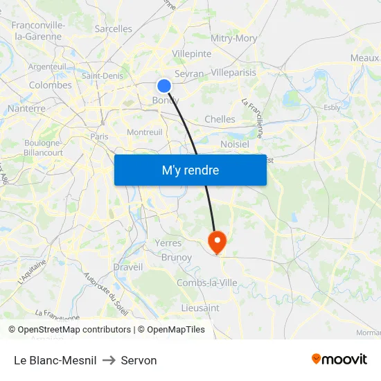 Le Blanc-Mesnil to Servon map