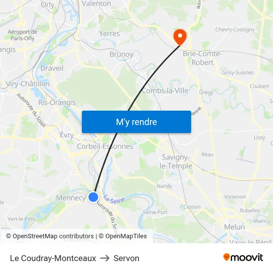 Le Coudray-Montceaux to Servon map