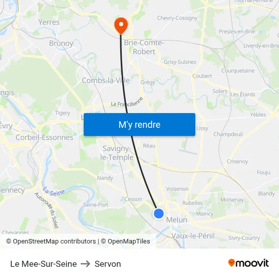 Le Mee-Sur-Seine to Servon map