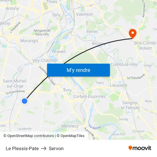 Le Plessis-Pate to Servon map