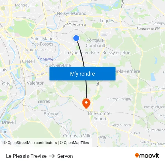 Le Plessis-Trevise to Servon map