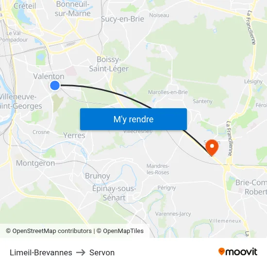 Limeil-Brevannes to Servon map