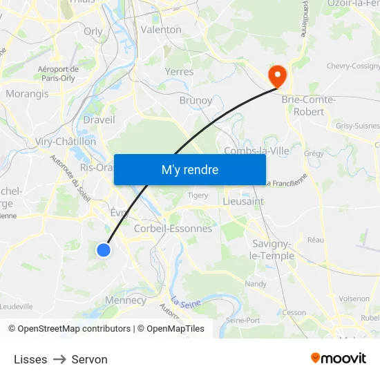 Lisses to Servon map