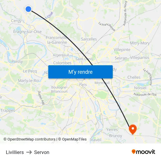 Livilliers to Servon map