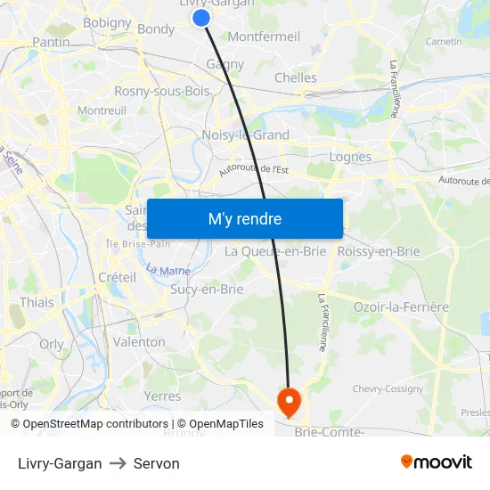 Livry-Gargan to Servon map