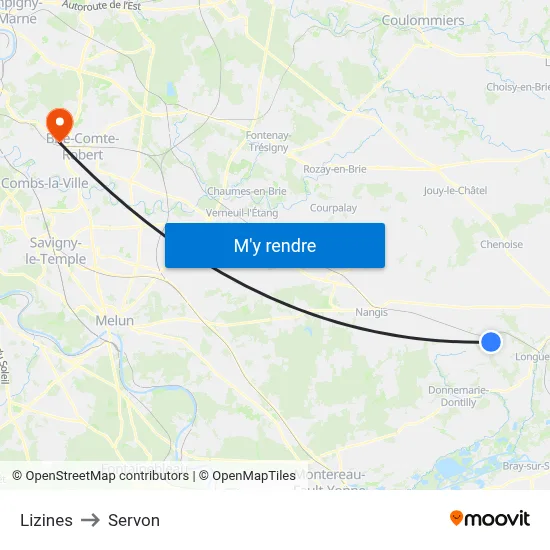Lizines to Servon map
