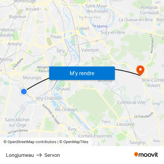 Longjumeau to Servon map
