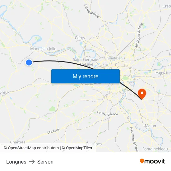 Longnes to Servon map