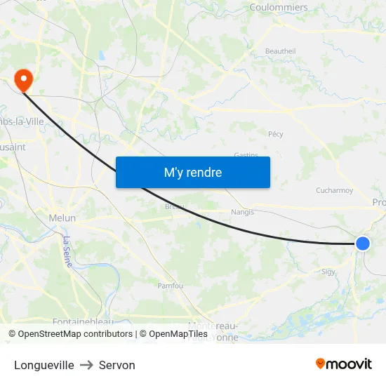Longueville to Servon map