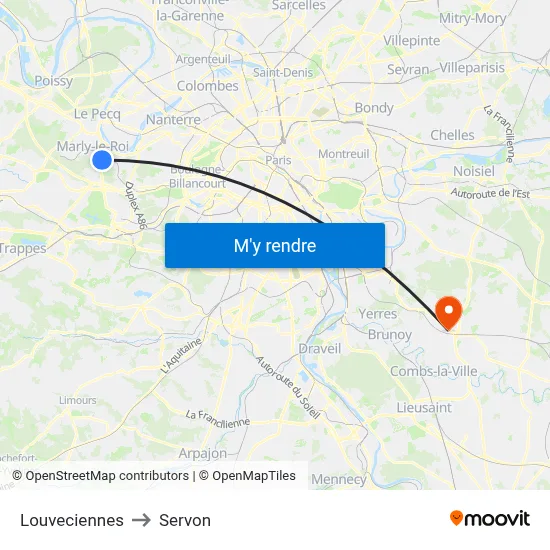 Louveciennes to Servon map