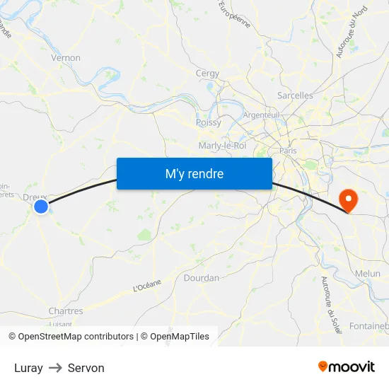 Luray to Servon map
