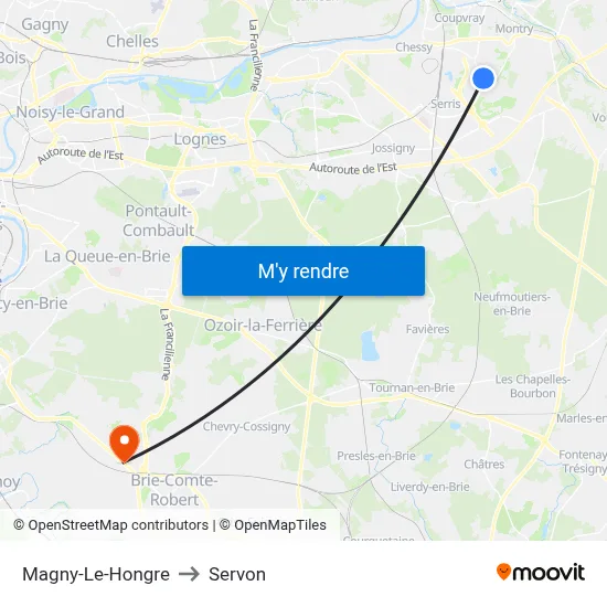 Magny-Le-Hongre to Servon map