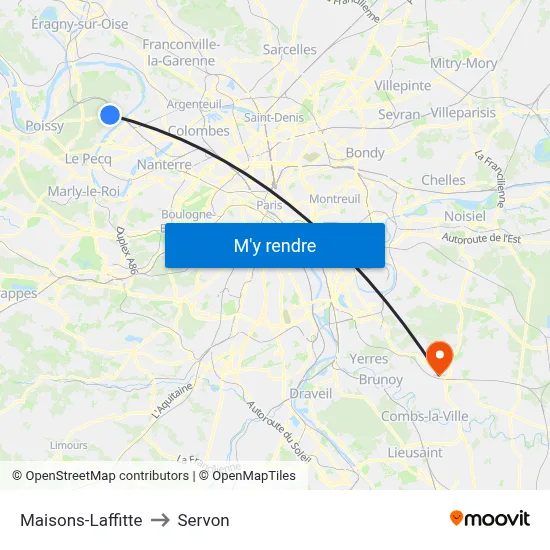 Maisons-Laffitte to Servon map