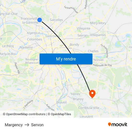 Margency to Servon map
