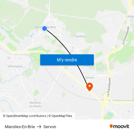 Marolles-En-Brie to Servon map