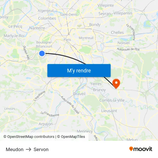 Meudon to Servon map