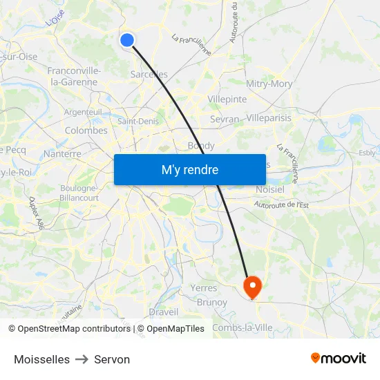 Moisselles to Servon map