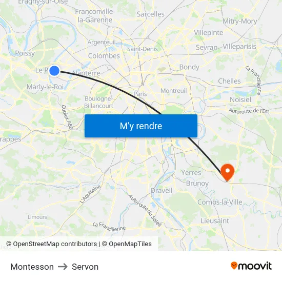 Montesson to Servon map